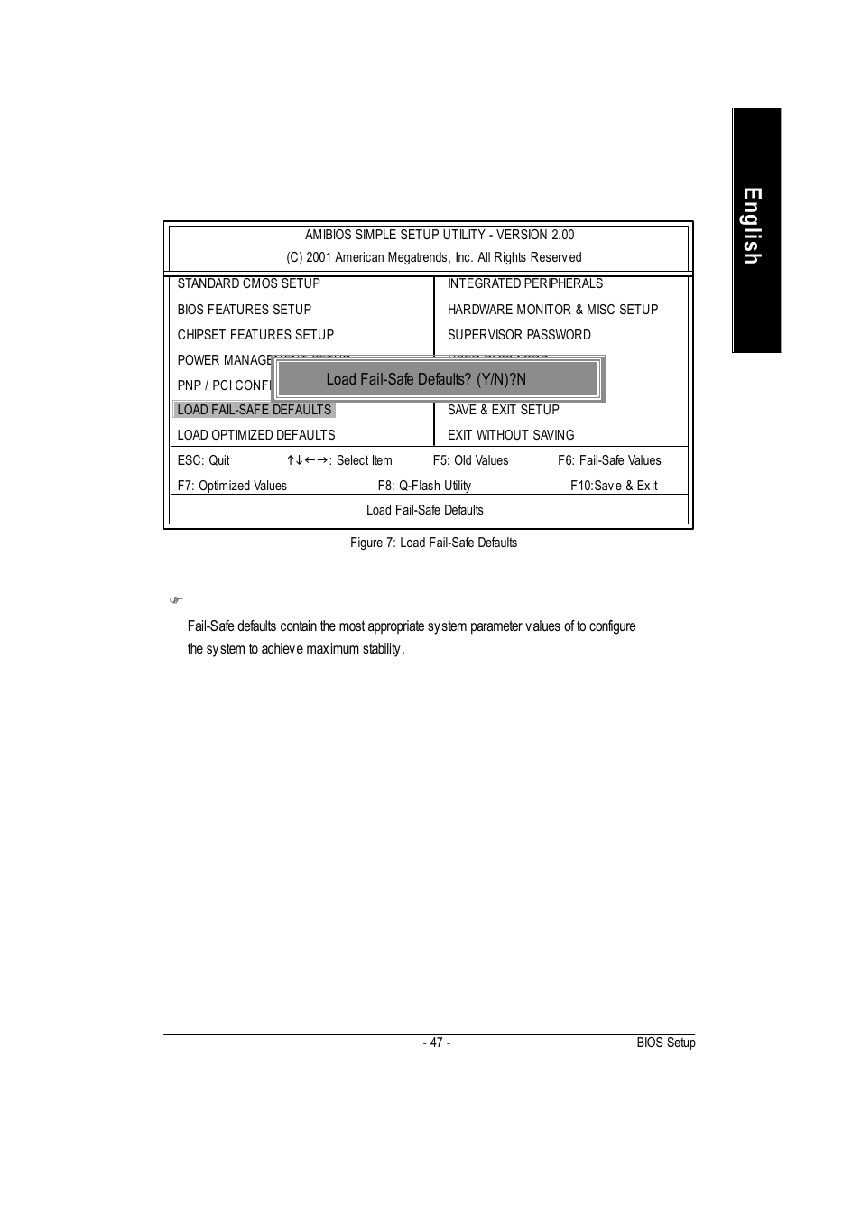 English, Load fail-safe defaults | GIGABYTE GA-7vkml User Manual | Page 51 / 104