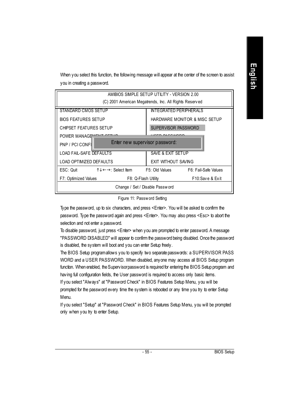 English, Set supervisor / user password | GIGABYTE GA-7vkml User Manual | Page 59 / 104