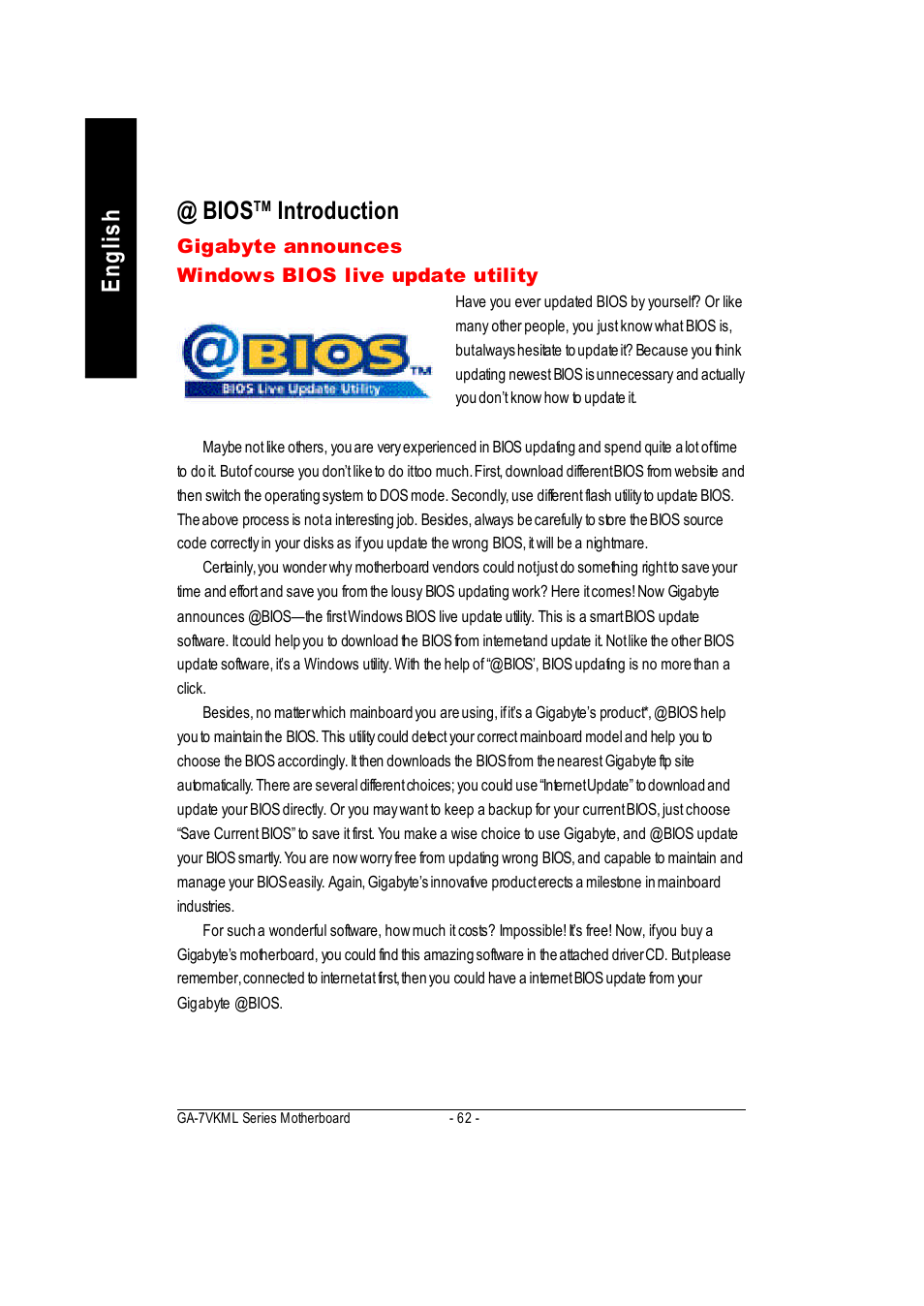 English, Bios, Introduction | GIGABYTE GA-7vkml User Manual | Page 66 / 104
