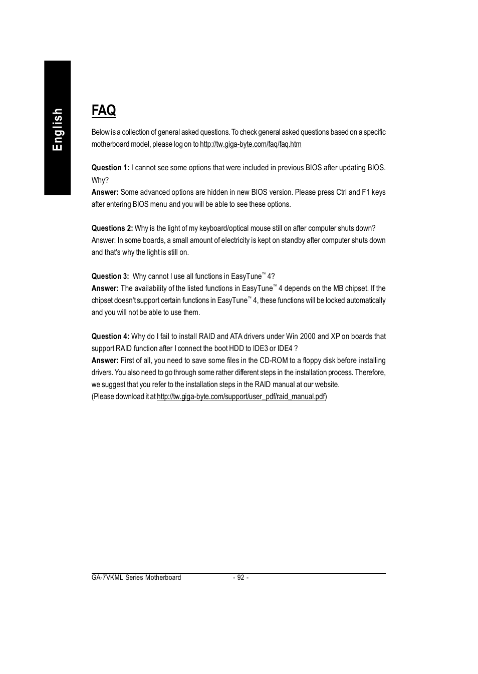 English | GIGABYTE GA-7vkml User Manual | Page 96 / 104
