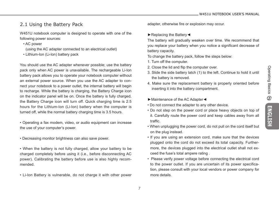 1 using the battery pack | GIGABYTE W451U User Manual | Page 14 / 47