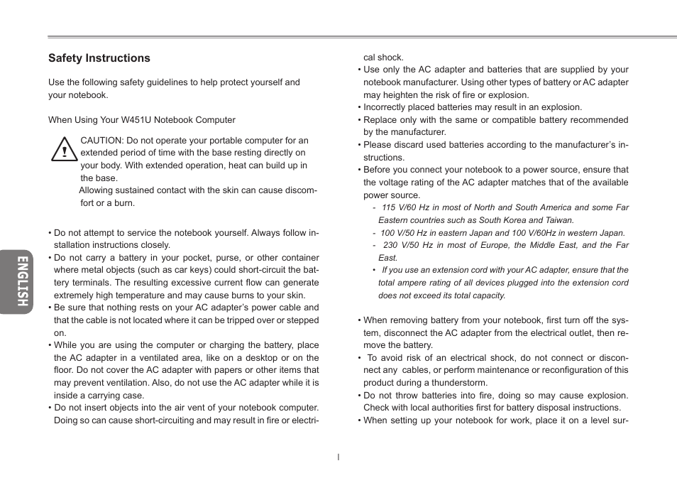 Safety instructions | GIGABYTE W451U User Manual | Page 2 / 47