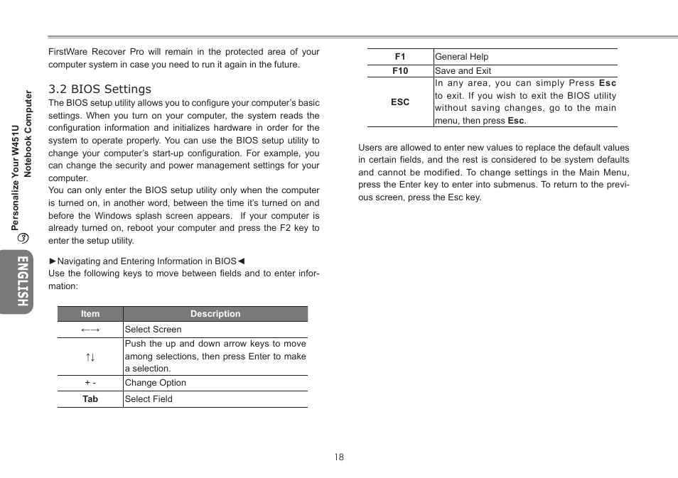 2 bios settings | GIGABYTE W451U User Manual | Page 25 / 47