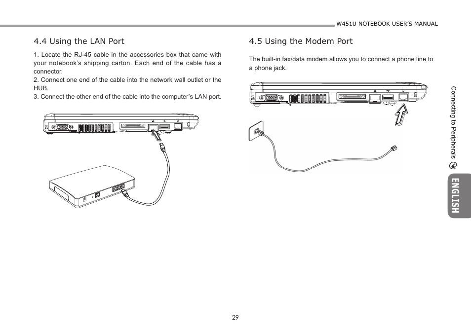 4 using the lan port 4.5 using the modem port | GIGABYTE W451U User Manual | Page 36 / 47