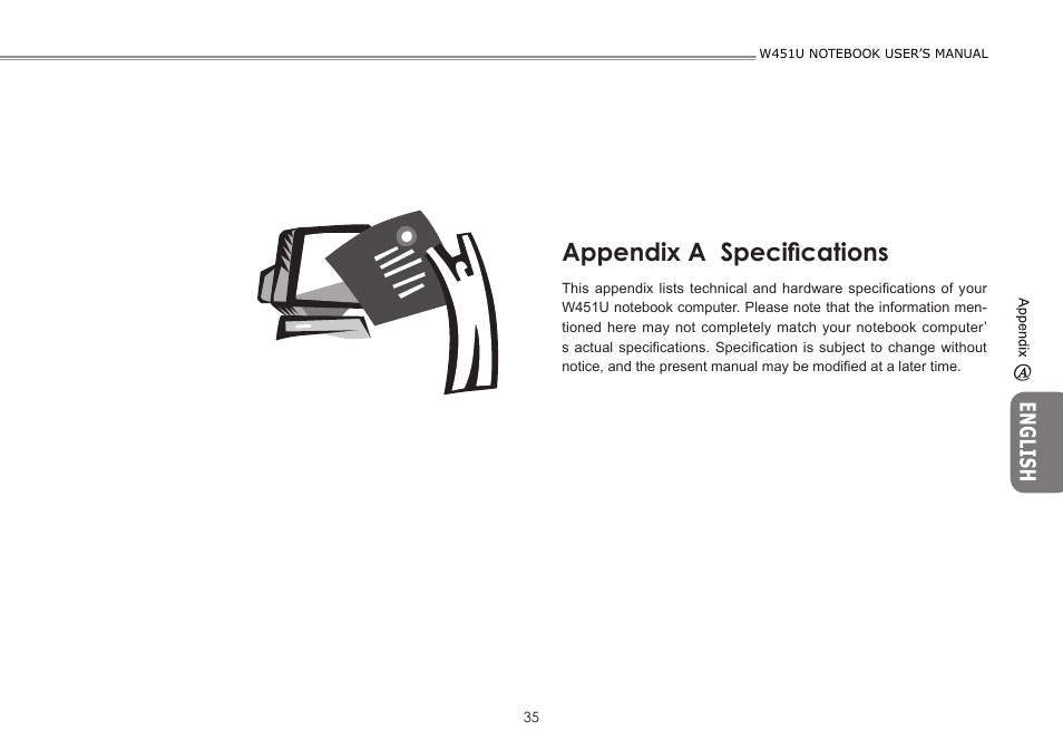 Appendix a speciﬁcations | GIGABYTE W451U User Manual | Page 42 / 47