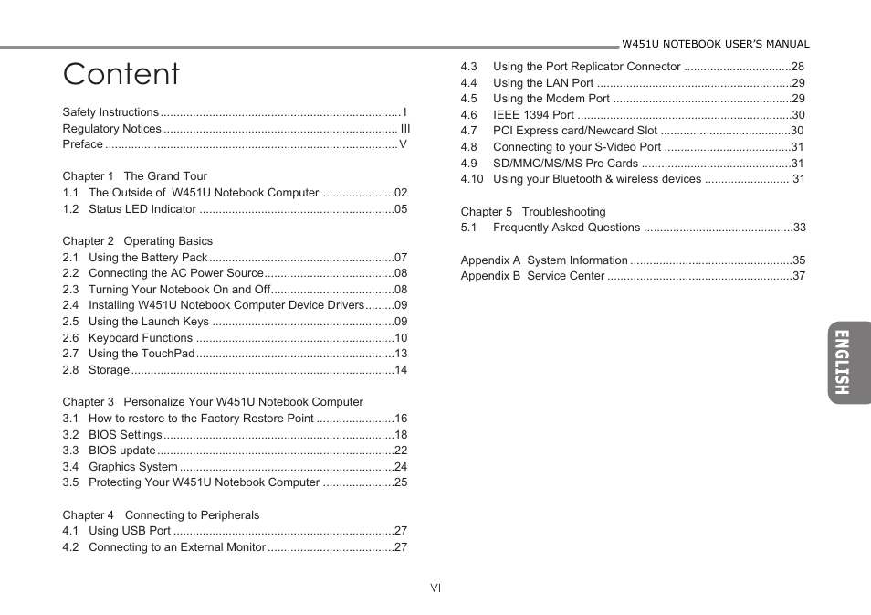 Content | GIGABYTE W451U User Manual | Page 7 / 47