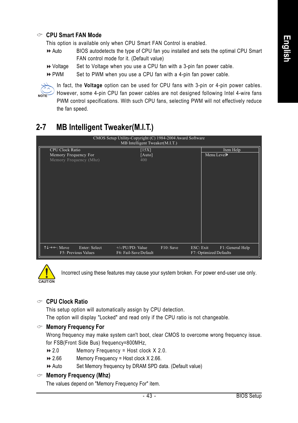 English, 7 mb intelligent tweaker(m.i.t.) | GIGABYTE GA-8I915G-MF User Manual | Page 43 / 80