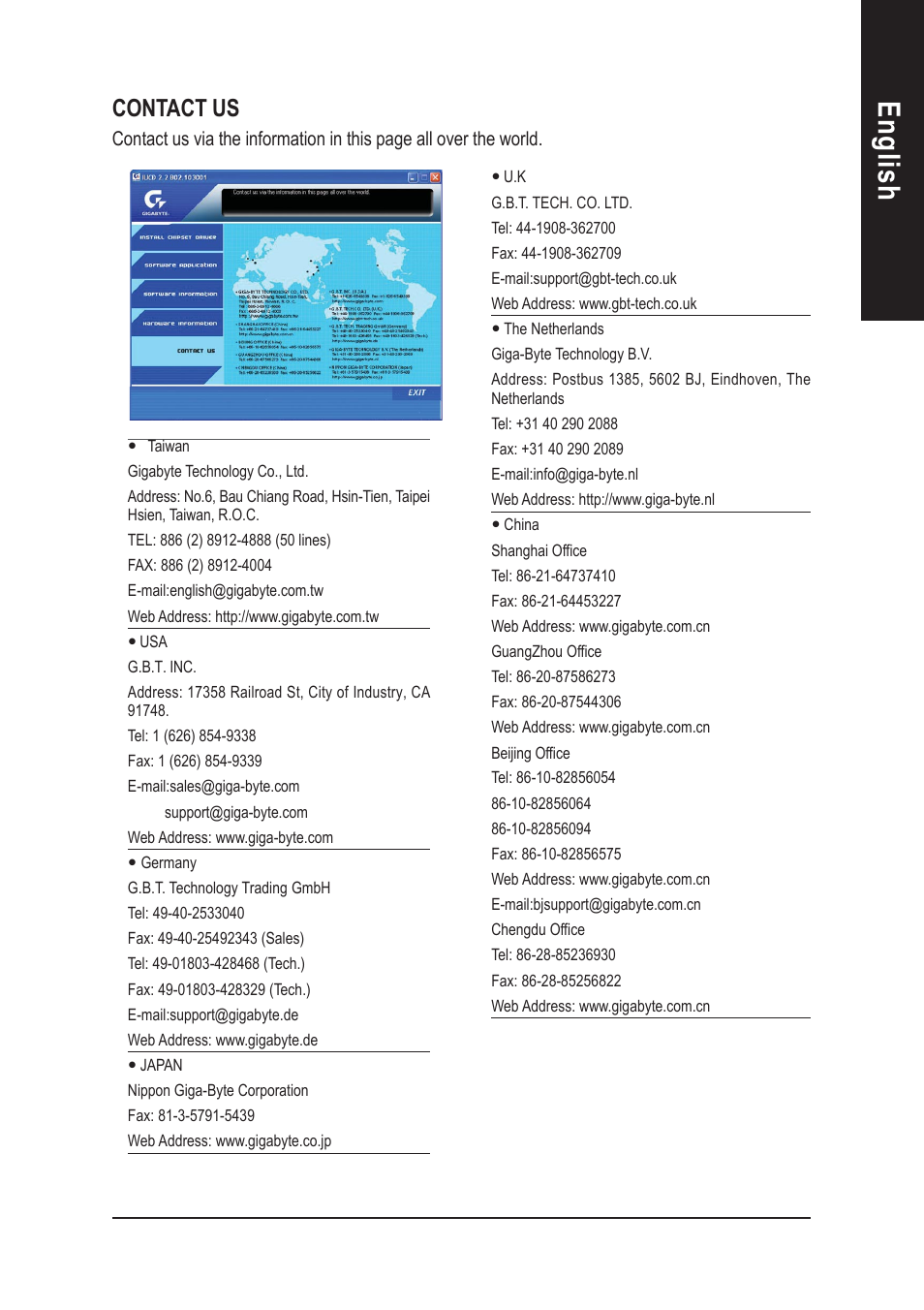English, Contact us | GIGABYTE AGP 4X(1.5V) User Manual | Page 103 / 112