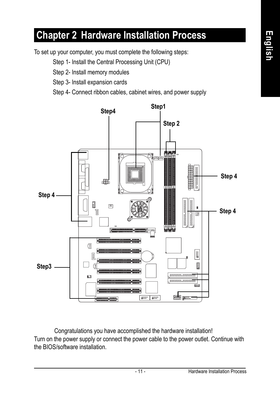 Chapter 2 hardware installation process, English | GIGABYTE AGP 4X(1.5V) User Manual | Page 15 / 112