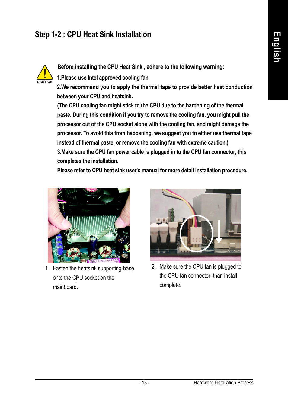 English, Step 1-2 : cpu heat sink installation | GIGABYTE AGP 4X(1.5V) User Manual | Page 17 / 112