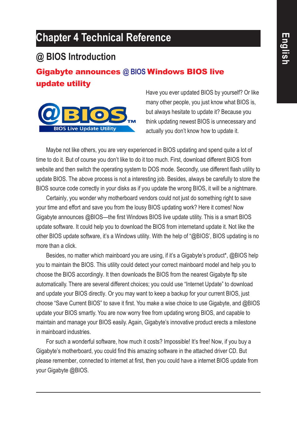 Chapter 4 technical reference, English, Bios introduction | GIGABYTE AGP 4X(1.5V) User Manual | Page 69 / 112
