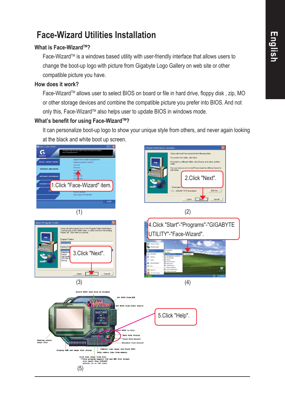English face-wizard utilities installation | GIGABYTE AGP 4X(1.5V) User Manual | Page 71 / 112