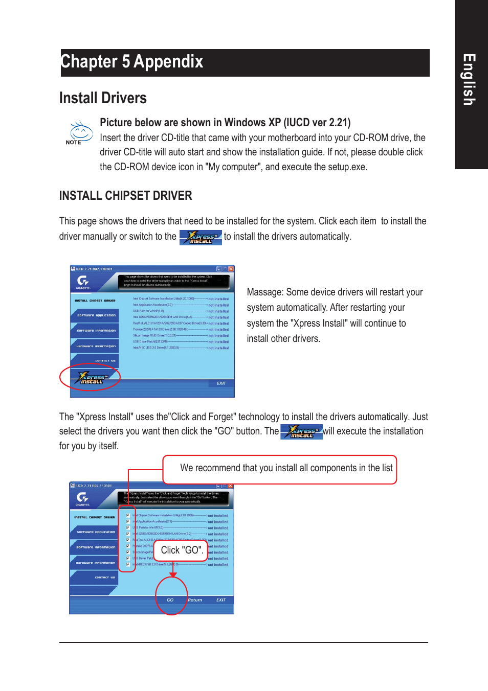 Chapter 5 appendix, English revision history, Install drivers | GIGABYTE AGP 4X(1.5V) User Manual | Page 99 / 112