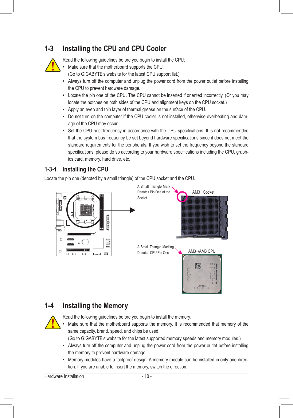 3 installing the cpu and cpu cooler, 3-1 installing the cpu | GIGABYTE GA-M68MT-S2P User Manual | Page 10 / 40