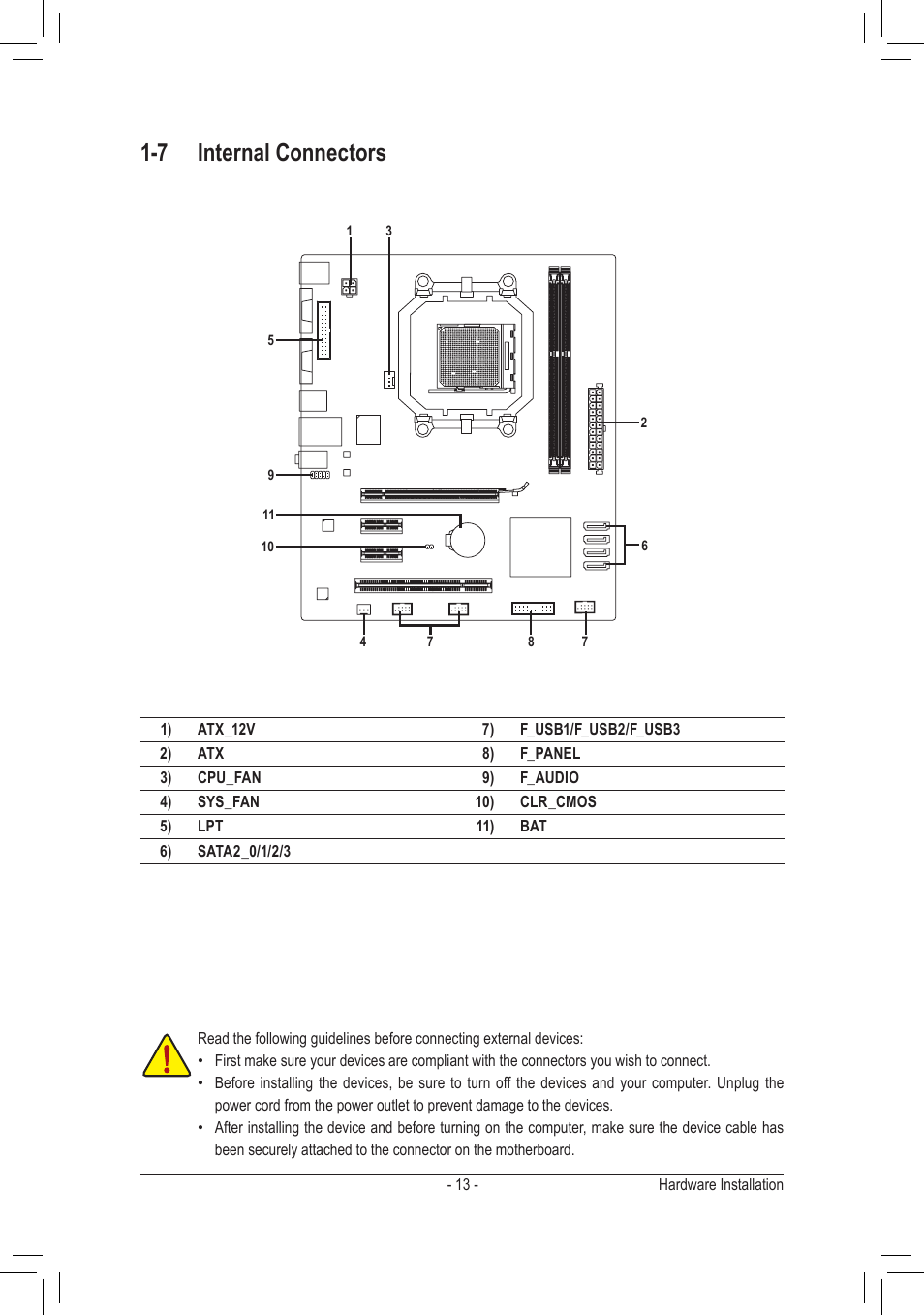 7 internal connectors | GIGABYTE GA-M68MT-S2P User Manual | Page 13 / 40