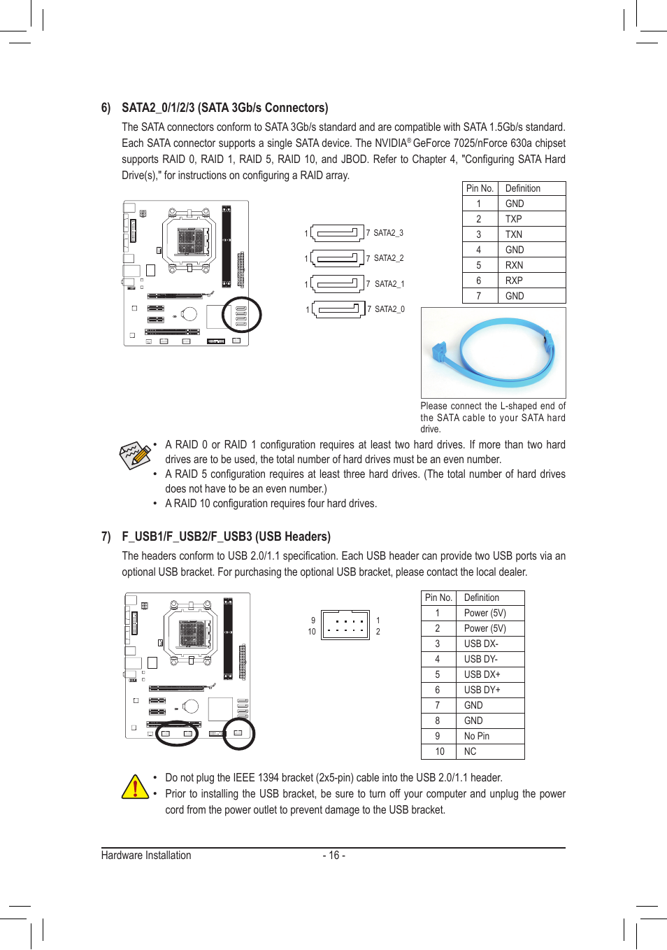 7) f_usb1/f_usb2/f_usb3 (usb headers) | GIGABYTE GA-M68MT-S2P User Manual | Page 16 / 40
