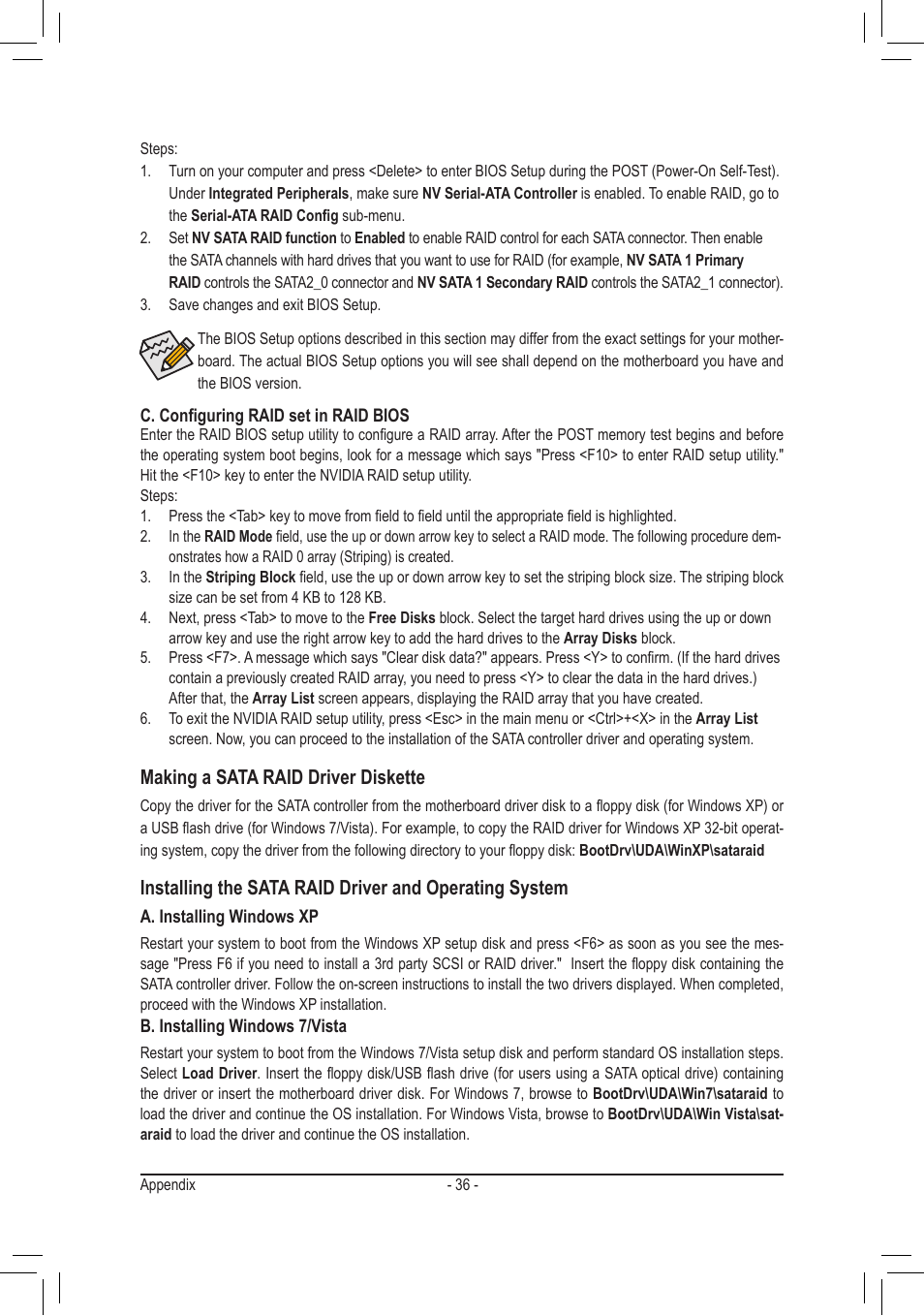 Making a sata raid driver diskette | GIGABYTE GA-M68MT-S2P User Manual | Page 36 / 40