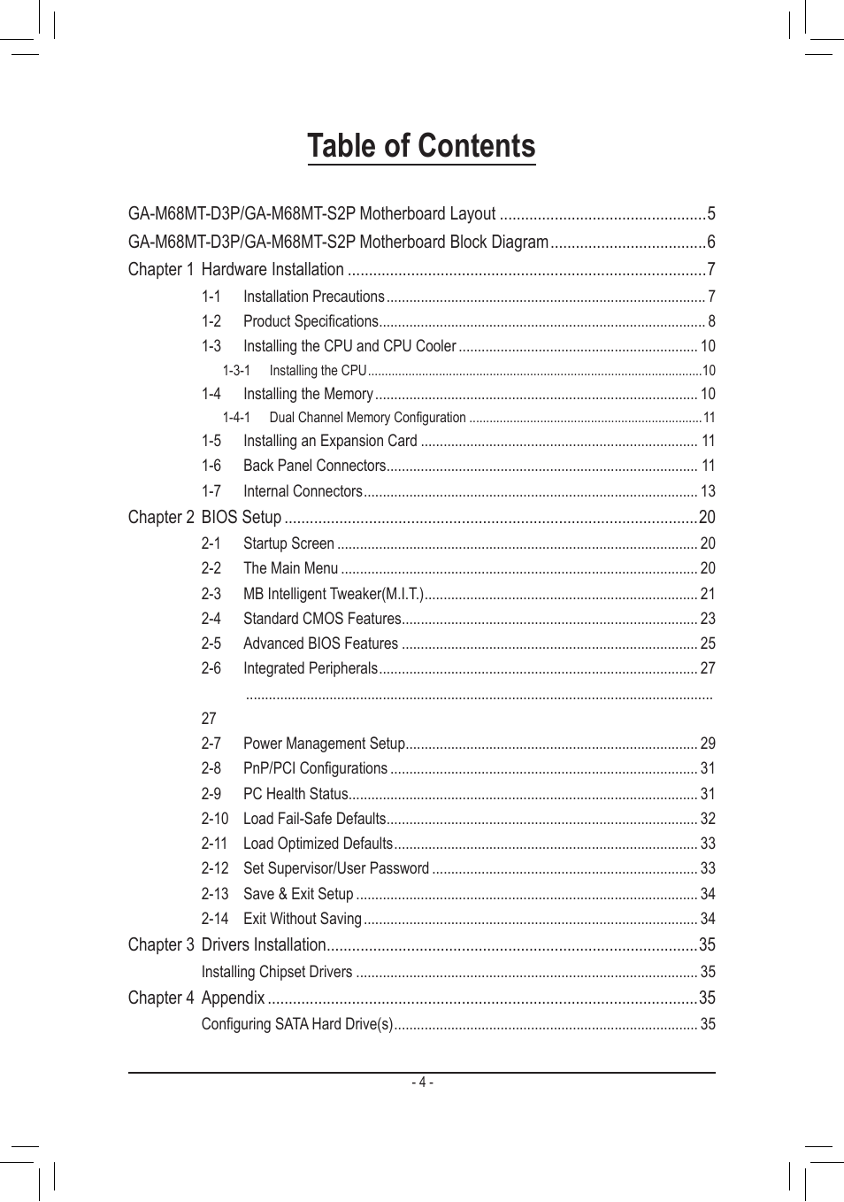 GIGABYTE GA-M68MT-S2P User Manual | Page 4 / 40