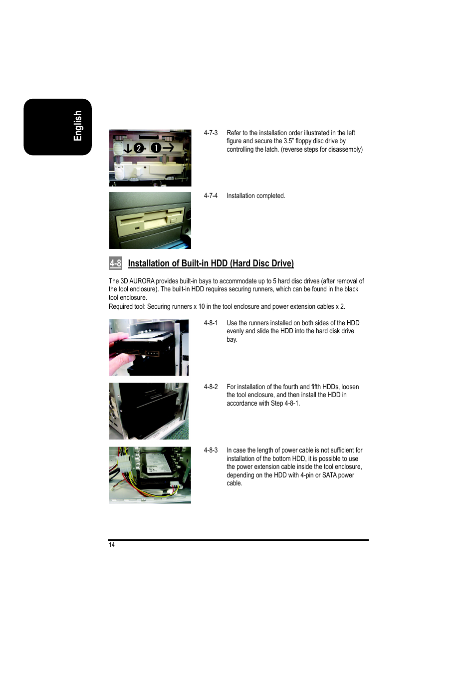 English, 8 installation of built-in hdd (hard disc drive) | GIGABYTE GZ-FSCA1-AN User Manual | Page 14 / 18