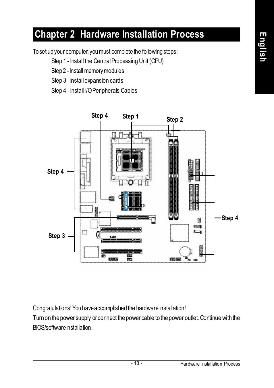 Chapter 2 hardware installation process, English | GIGABYTE GA-K8VM800M User Manual | Page 13 / 96