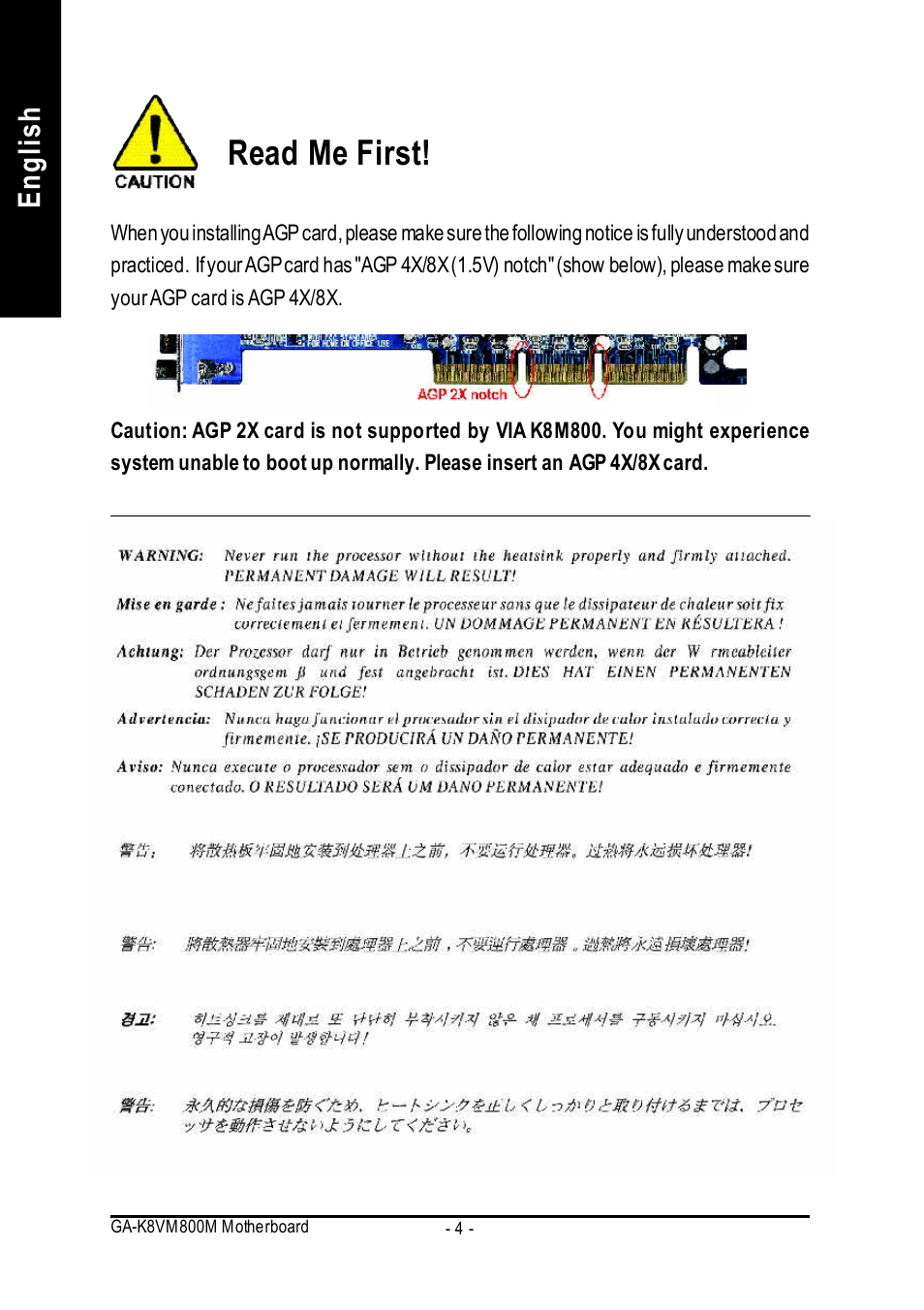 Read me first, English | GIGABYTE GA-K8VM800M User Manual | Page 4 / 96