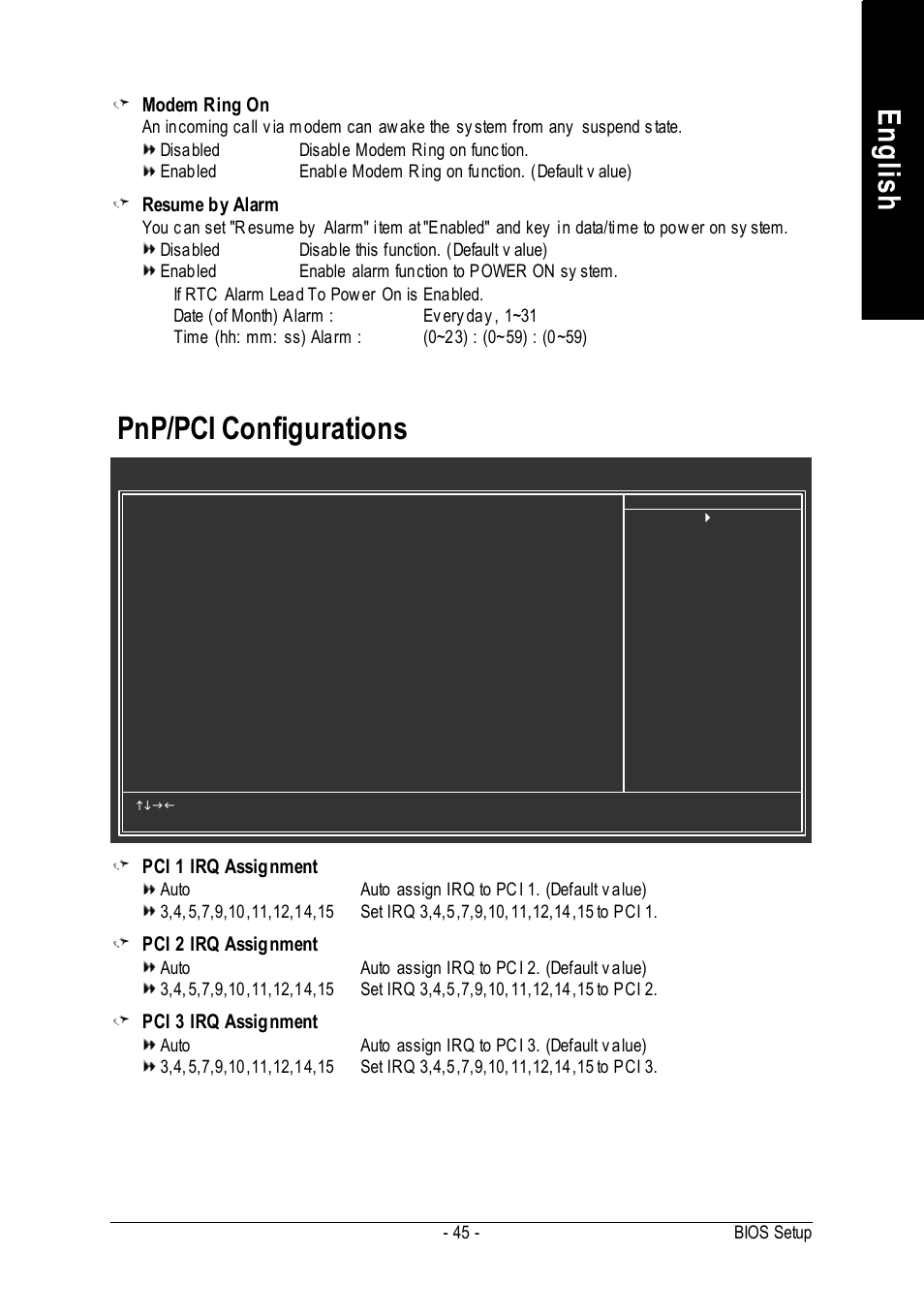 English, Pnp/pci configurations | GIGABYTE GA-K8VM800M User Manual | Page 45 / 96
