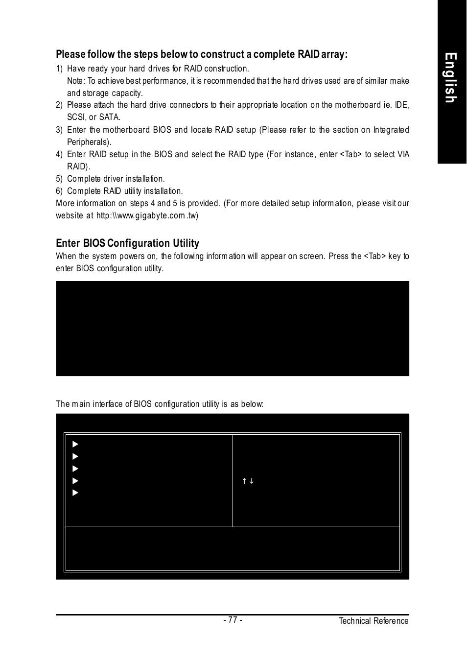 English, Enter bios configuration utility | GIGABYTE GA-K8VM800M User Manual | Page 77 / 96