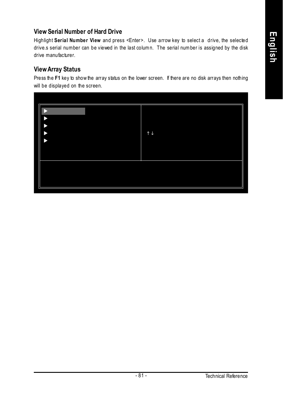 English, View serial number of hard drive, View array status | GIGABYTE GA-K8VM800M User Manual | Page 81 / 96