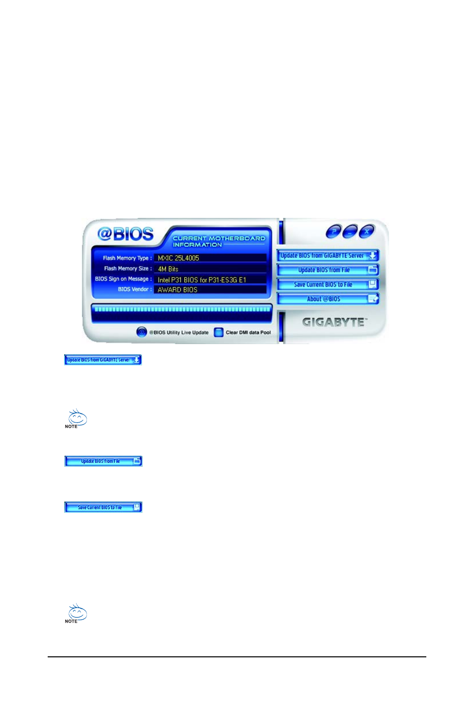 2-2 updating the bios with the @bios utility | GIGABYTE GA-P31-ES3G User Manual | Page 65 / 84