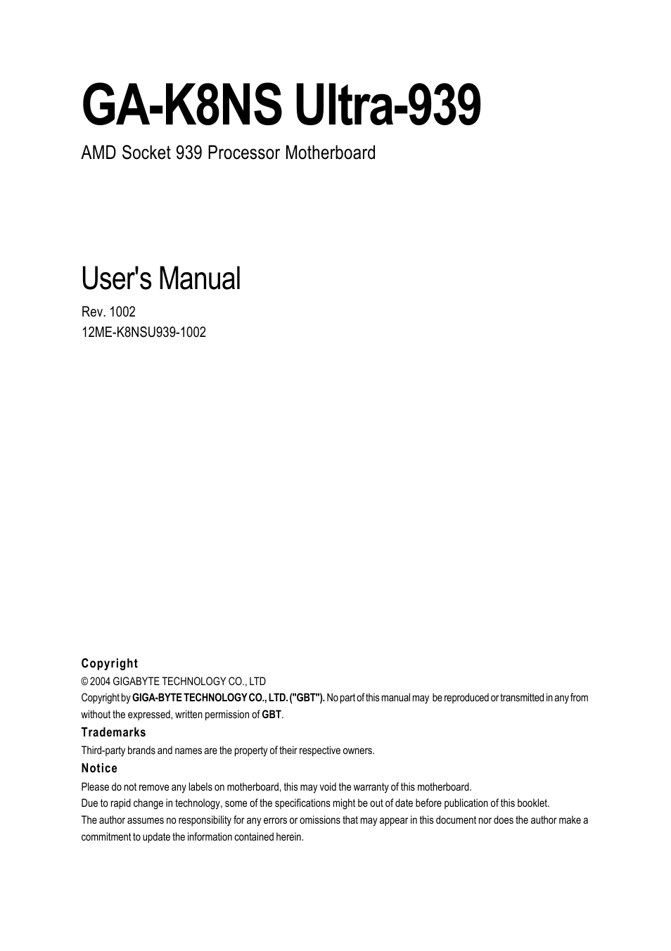 GIGABYTE GA-K8NS ULTRA-939 User Manual | 96 pages