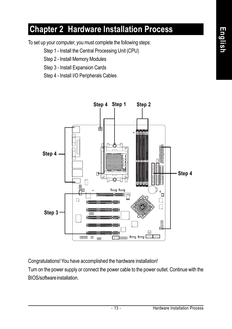 Chapter 2 hardware installation process, English | GIGABYTE GA-K8NS ULTRA-939 User Manual | Page 13 / 96