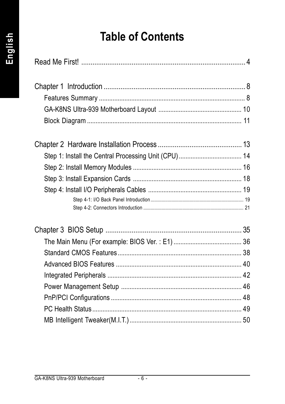 GIGABYTE GA-K8NS ULTRA-939 User Manual | Page 6 / 96