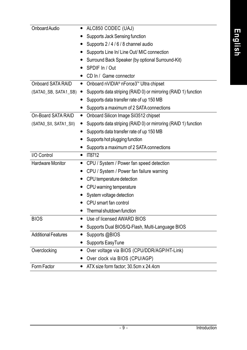 English | GIGABYTE GA-K8NS ULTRA-939 User Manual | Page 9 / 96