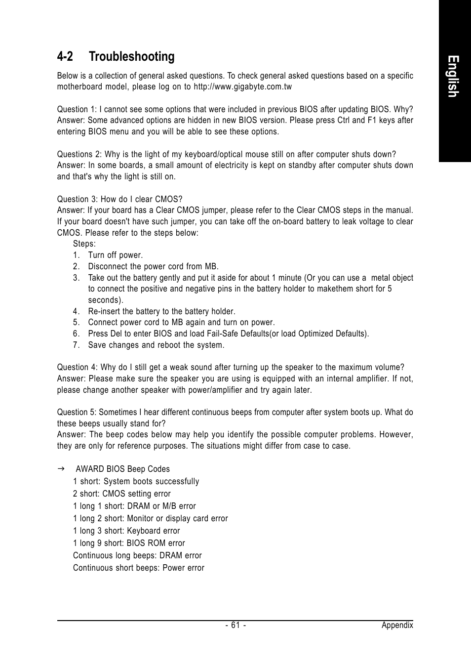 English, 2 troubleshooting | GIGABYTE GA-8I865GME-775-RH User Manual | Page 61 / 64