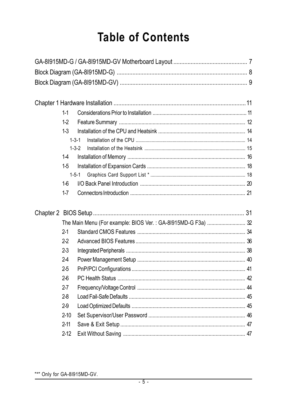 GIGABYTE GA-8I915MD-GV User Manual | Page 5 / 80