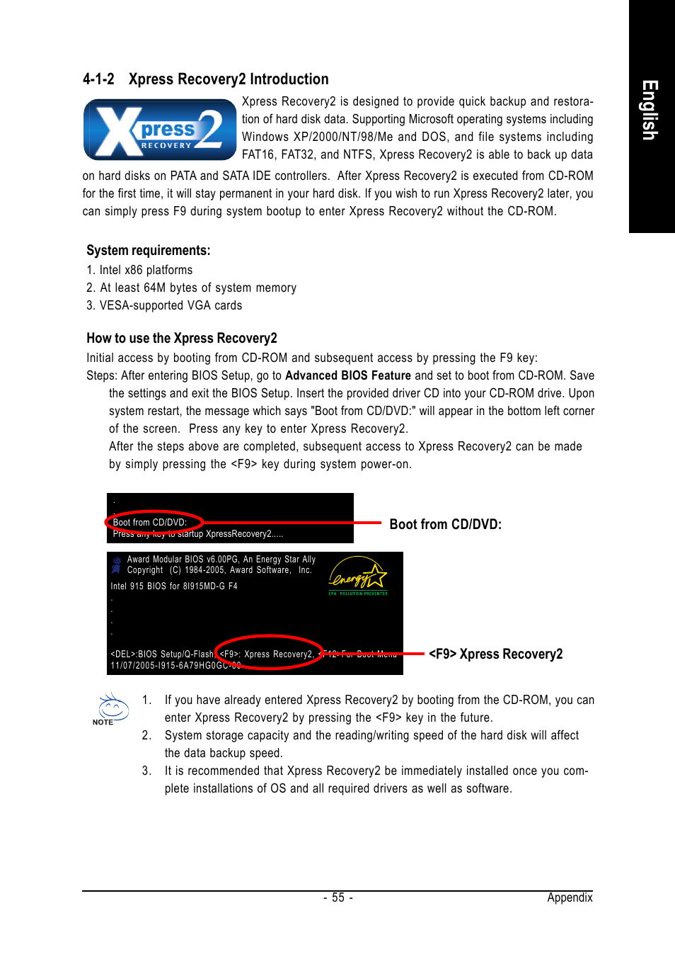 English, 1-2 xpress recovery2 introduction | GIGABYTE GA-8I915MD-GV User Manual | Page 55 / 80