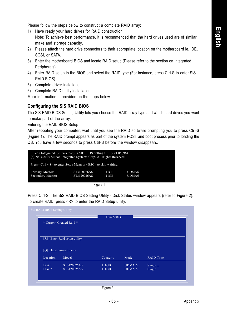 English, Configuring the sis raid bios | GIGABYTE GA-8S661FXM-775 User Manual | Page 65 / 88