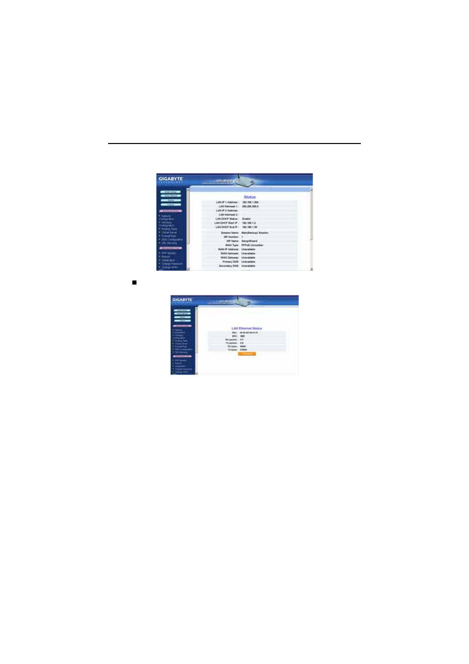 Status, The status page | GIGABYTE GN-B41G User Manual | Page 43 / 84