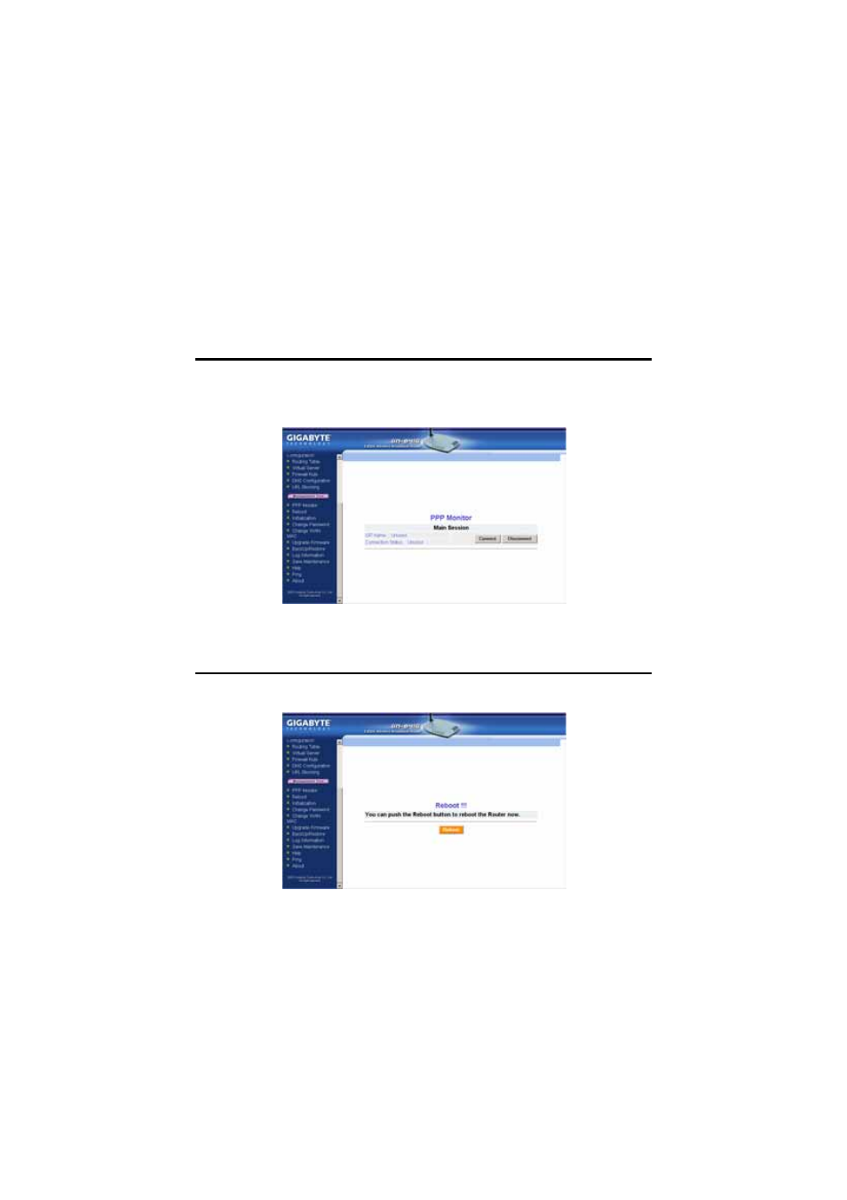 Chapter 7 management tool, Ppp monitor, Reboot | Chapter 7 using management tools, The ppp monitor screen, The reboot screen | GIGABYTE GN-B41G User Manual | Page 71 / 84
