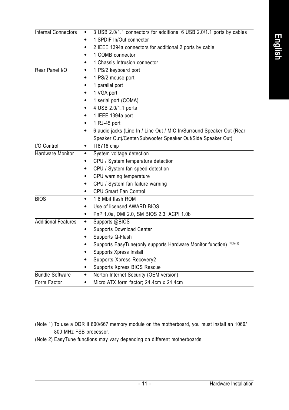 English | GIGABYTE GA-965GM-DS2 User Manual | Page 11 / 88