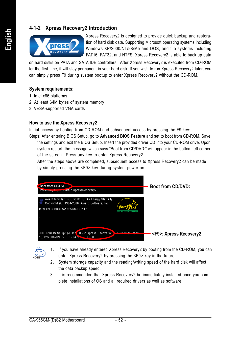 English, 1-2 xpress recovery2 introduction | GIGABYTE GA-965GM-DS2 User Manual | Page 52 / 88