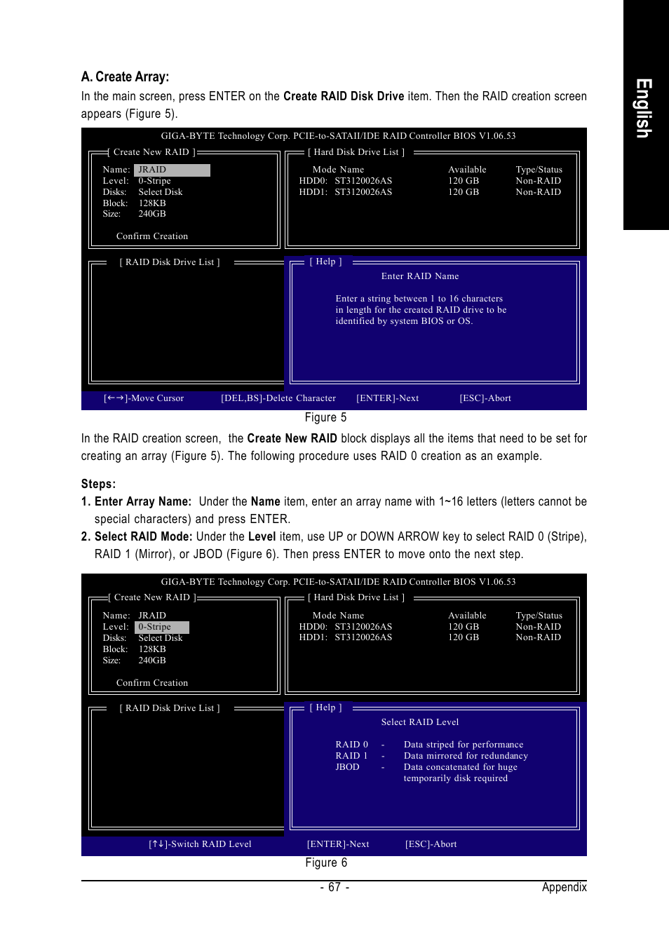 English, A. create array, Appendix - 67 | Figure 6, Figure 5 | GIGABYTE GA-965GM-DS2 User Manual | Page 67 / 88
