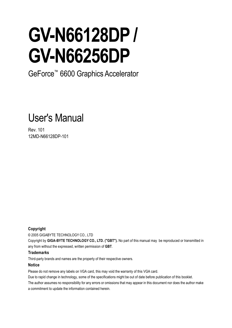 GIGABYTE GeForceTM 6600 Graphics Accelerator GV-N66256DP User Manual | 34 pages