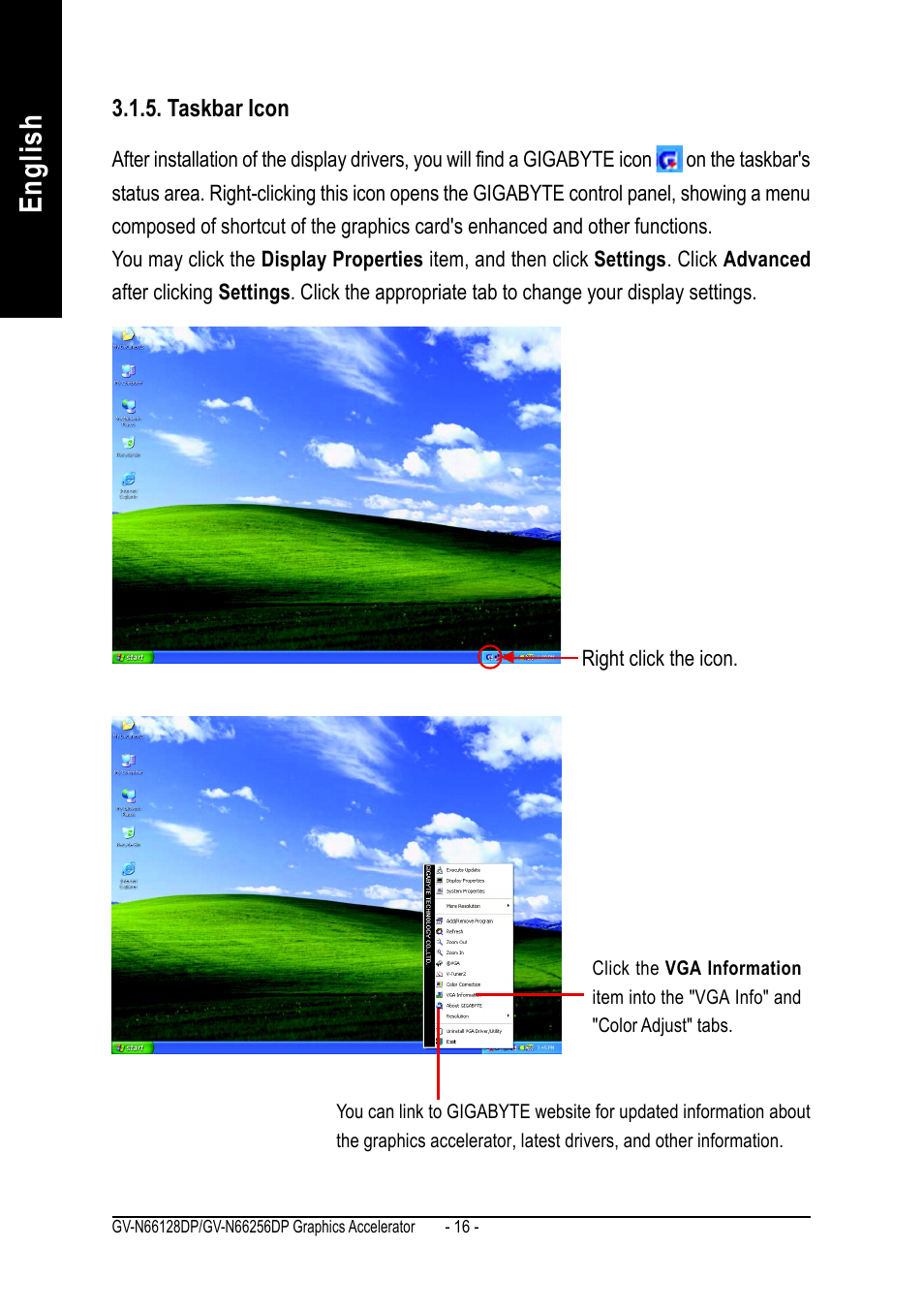 English | GIGABYTE GeForceTM 6600 Graphics Accelerator GV-N66256DP User Manual | Page 16 / 34