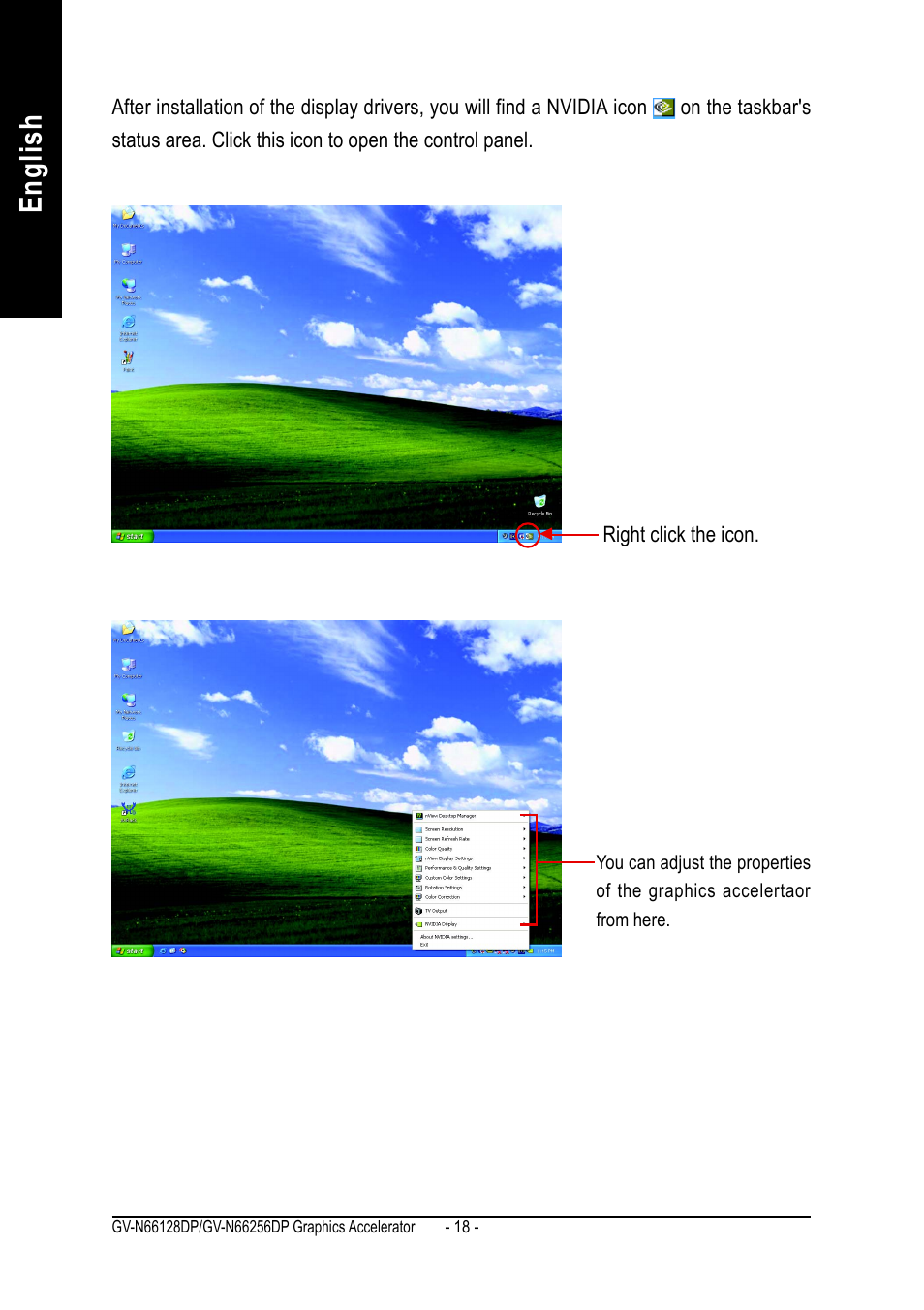 English | GIGABYTE GeForceTM 6600 Graphics Accelerator GV-N66256DP User Manual | Page 18 / 34