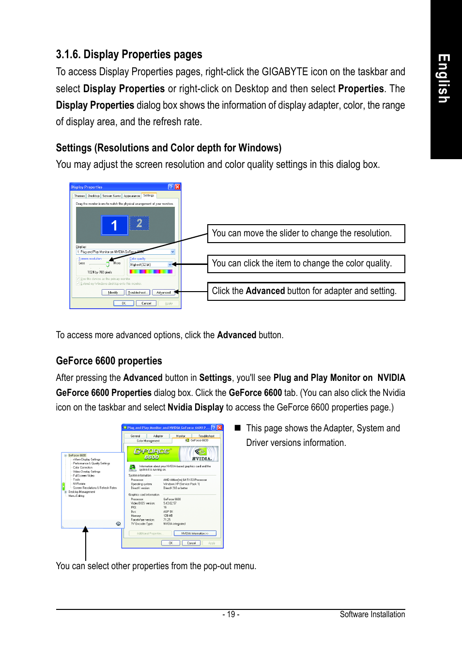 English | GIGABYTE GeForceTM 6600 Graphics Accelerator GV-N66256DP User Manual | Page 19 / 34