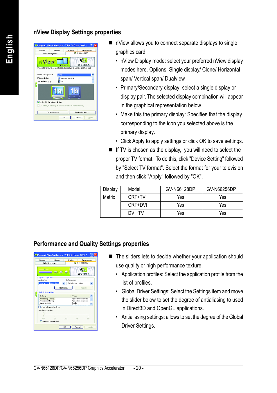 English | GIGABYTE GeForceTM 6600 Graphics Accelerator GV-N66256DP User Manual | Page 20 / 34