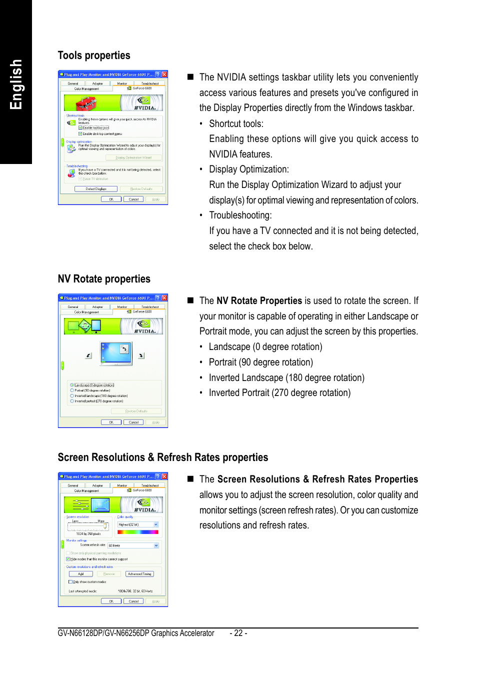 English | GIGABYTE GeForceTM 6600 Graphics Accelerator GV-N66256DP User Manual | Page 22 / 34