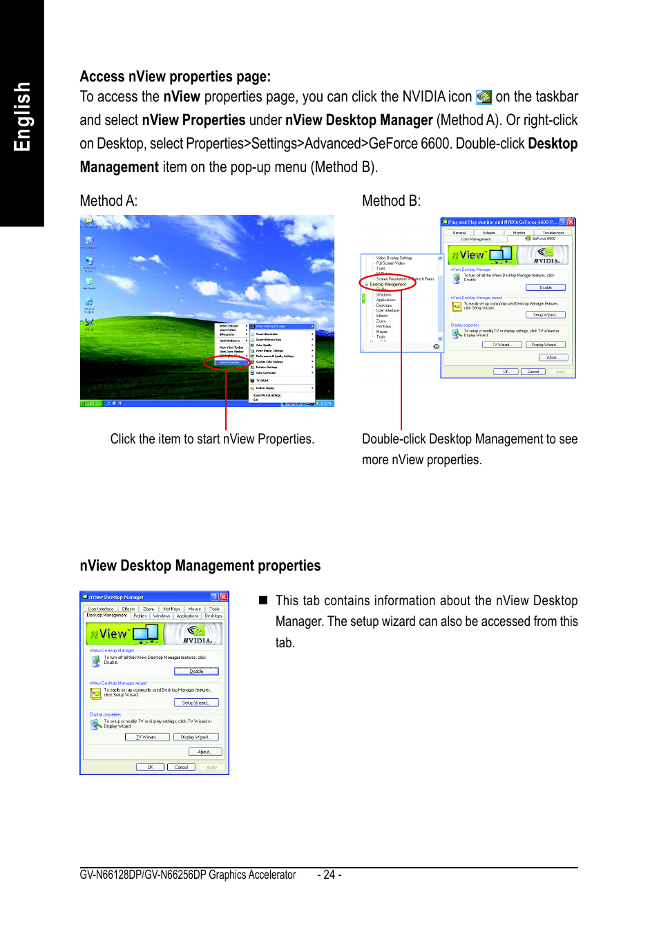 English | GIGABYTE GeForceTM 6600 Graphics Accelerator GV-N66256DP User Manual | Page 24 / 34