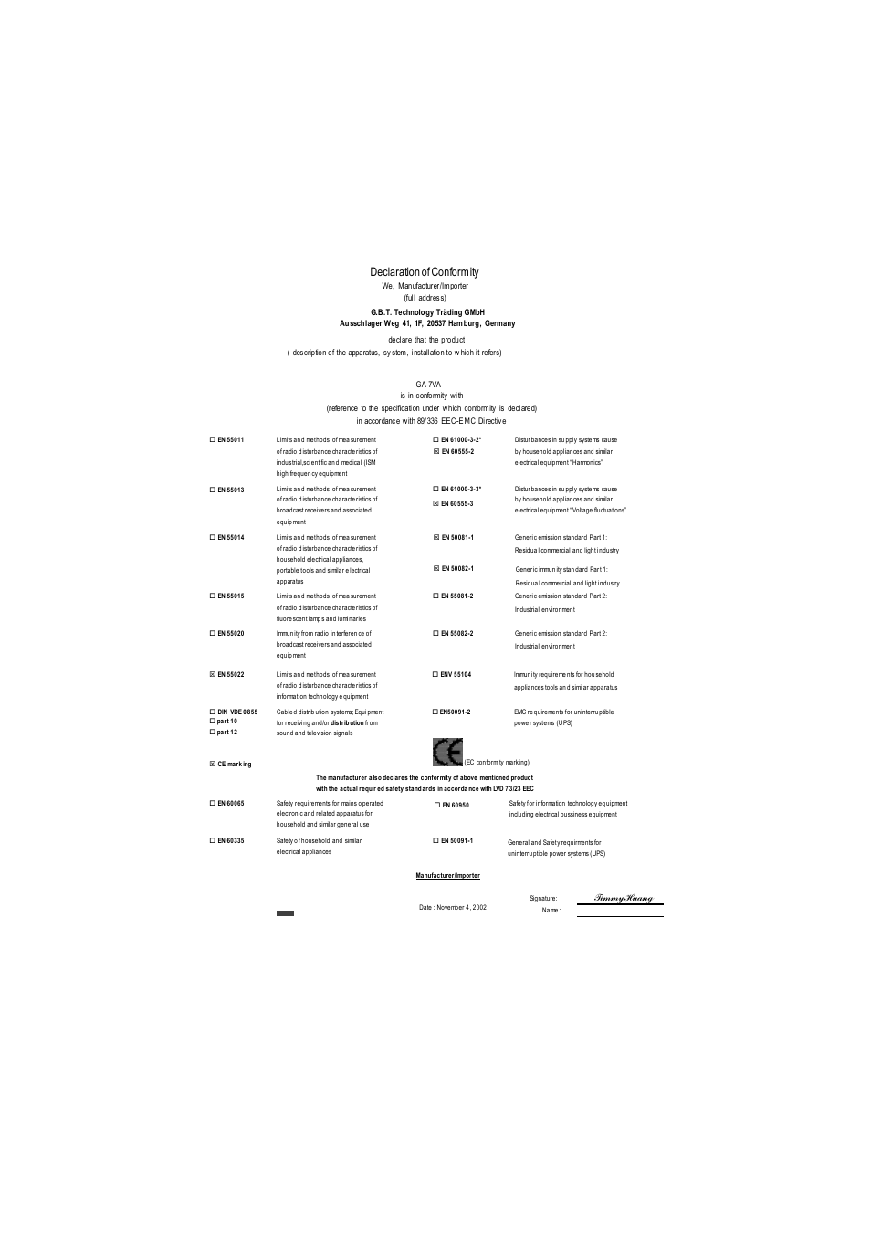 Declaration of conformity | GIGABYTE GA-7VAC User Manual | Page 3 / 96